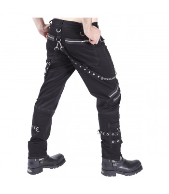 Men Gothic Pant Threads Pant Black Punk EMO D Ring Zip Straps Pant